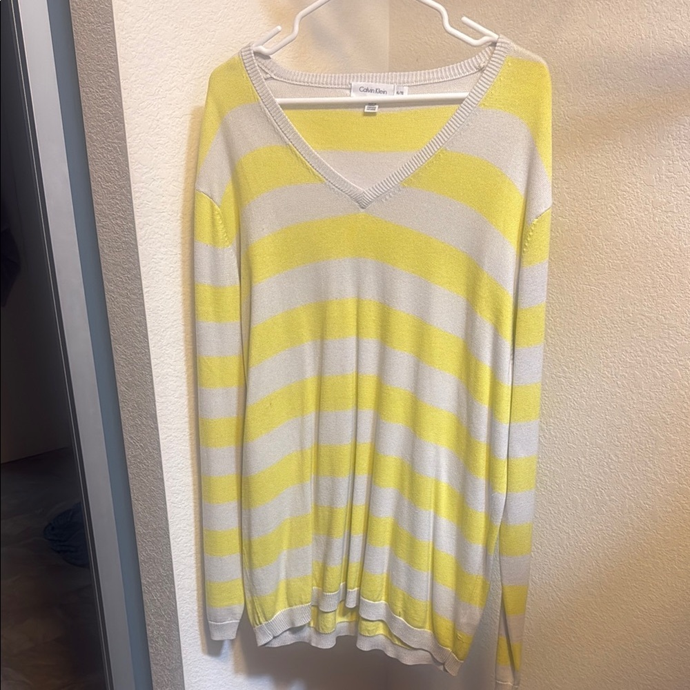 Calvin Klein Yellow and Gray Striped Sweater